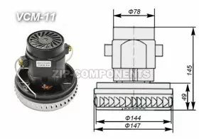 Двигатель CG40/B-5 моющего пылесоса одноступенчатый 1400W H145мм D144мм h40мм